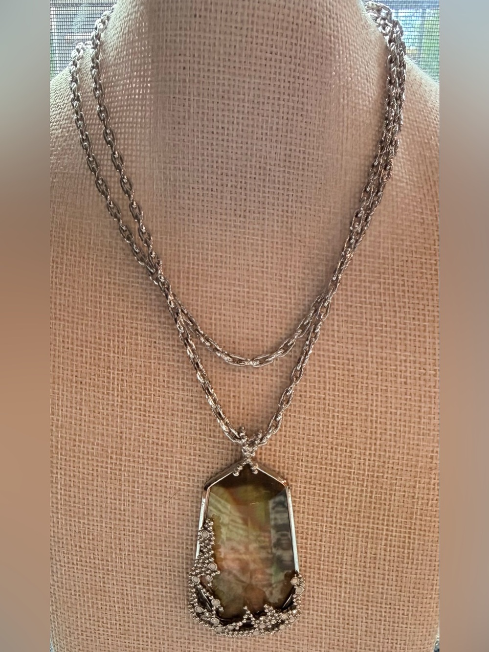 Chloe + Isabel Silver-Tone Long Chain Necklace Faux Abalone lIridescent Pendant